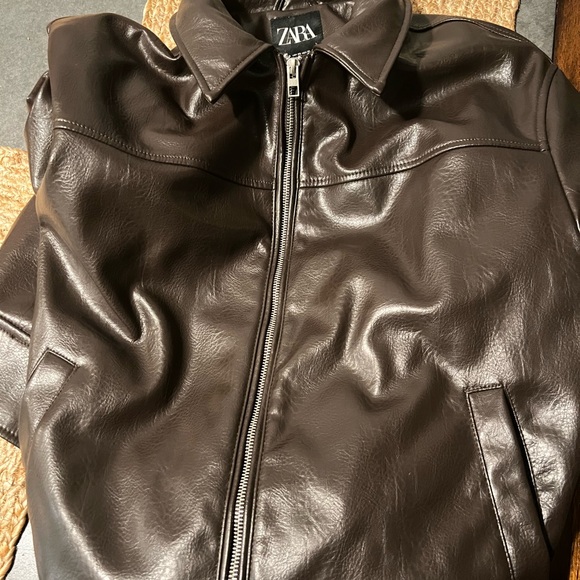 Zara Brown Leather Jacket - Picture 4 of 7